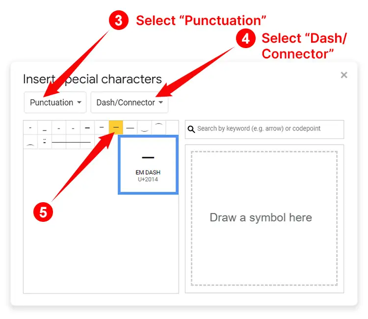 How to type the em dash in Google Docs